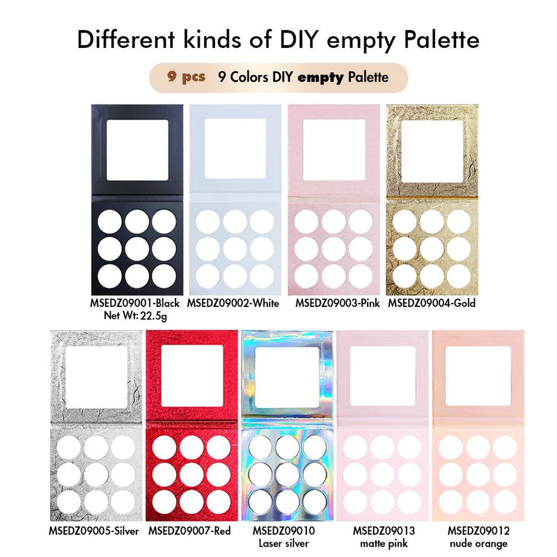 【Envío gratis】 Conjunto de muestra de 169 piezas Conjunto completo de sombras de ojos monocromáticas de bricolaje y diferentes colores de paleta vacía de 9 bandejas de bricolaje