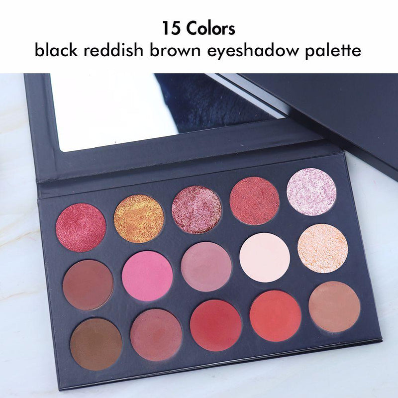 Paleta de sombras de ojos de 15 colores, negro, marrón rojizo