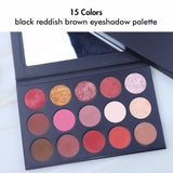 Paleta de sombras de ojos de 15 colores, negro, marrón rojizo