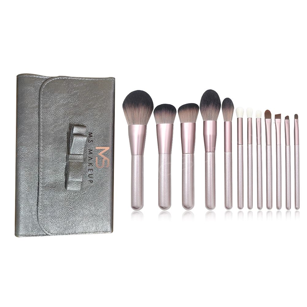 12 pcs Grape Color Wooden Handle Microcrystalline Fiber Hair Makeup Brushes(with bag)