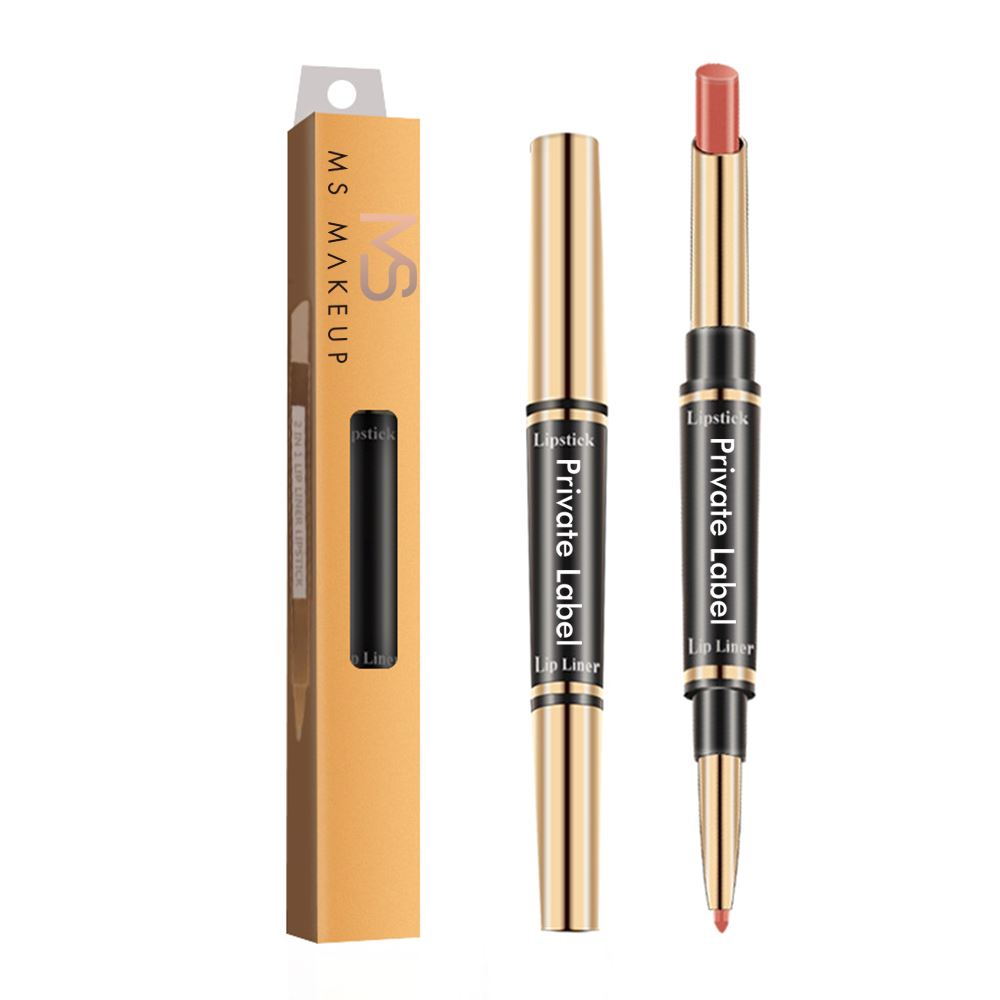 12 Colors Matte Matte Waterproof Gold Double-ended Lipstick Pen & Lip Liner