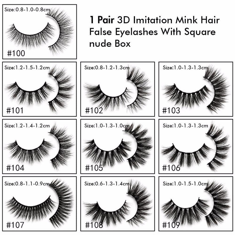 1 Pair 3d Imitation Mink Hair False Eyelashes with Square Nude Box - MSmakeupoem.com