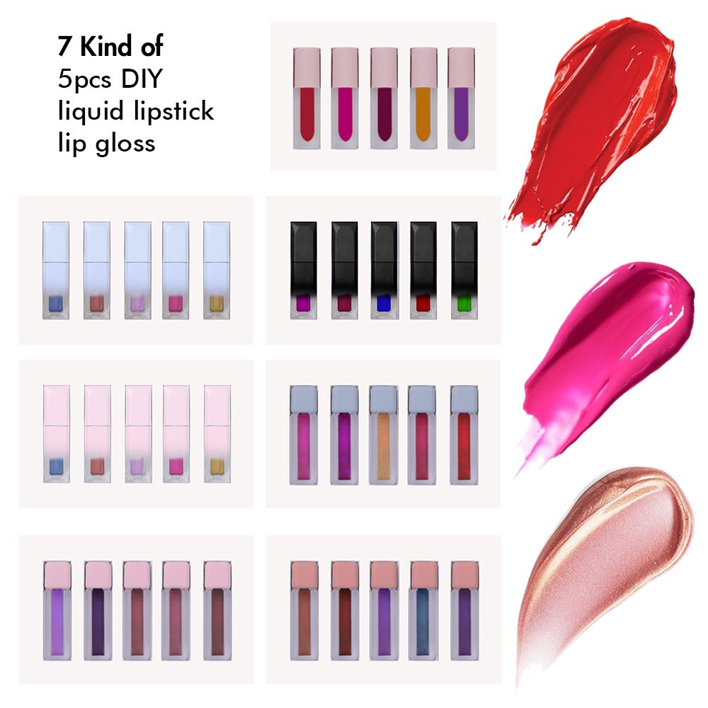 Juego de 5 uds de pintalabios líquido/brillo de labios Diy-B
