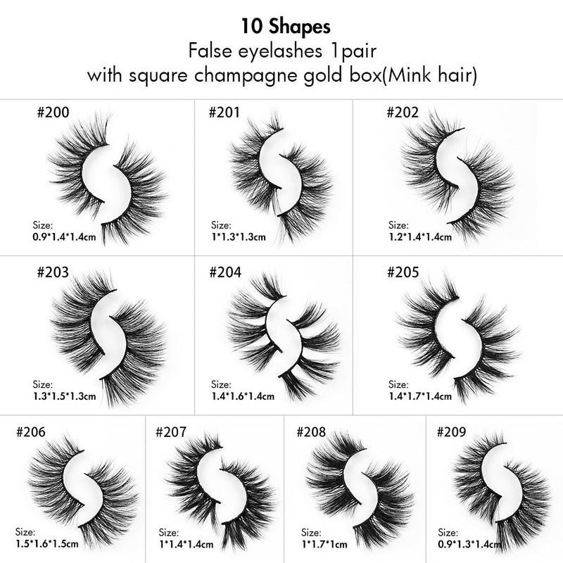 False Eyelashes 1 pair With Square Champagne Gold Box(Mink Hair)