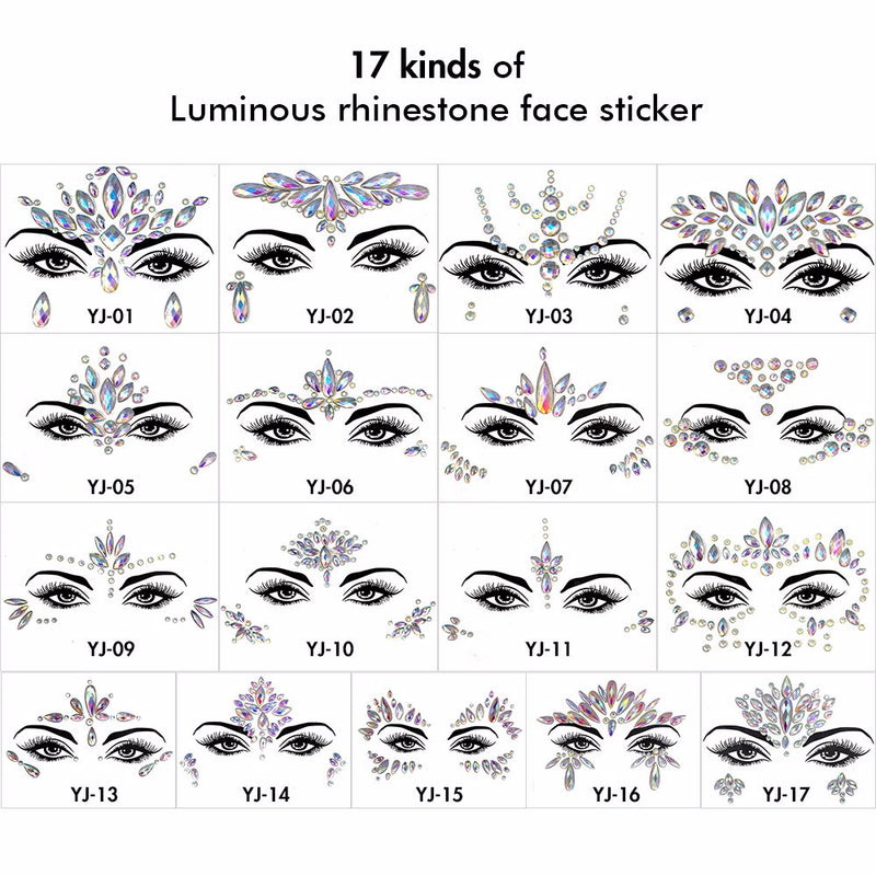 17 Kinds of Luminous Rhinestone Face Sticker
