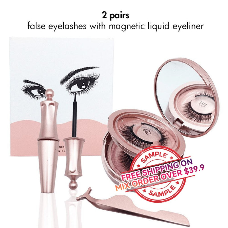 2 Pairs Of False Eyelashes With Magnetic Liquid Eyeliner - MSmakeupoem.com
