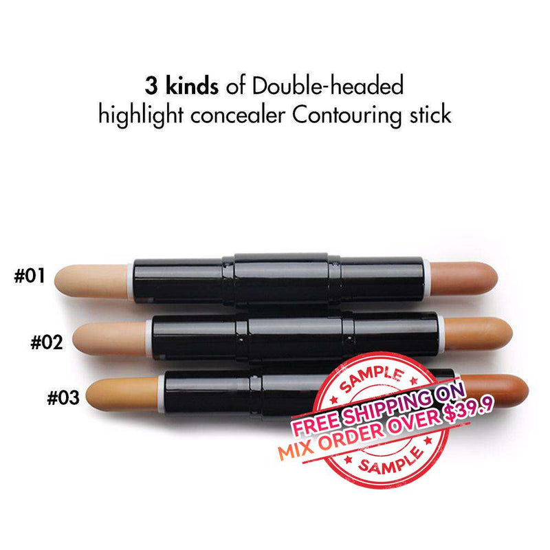 3 Kinds of Double-headed Highlight Concealer Contouring Stick - MSmakeupoem.com