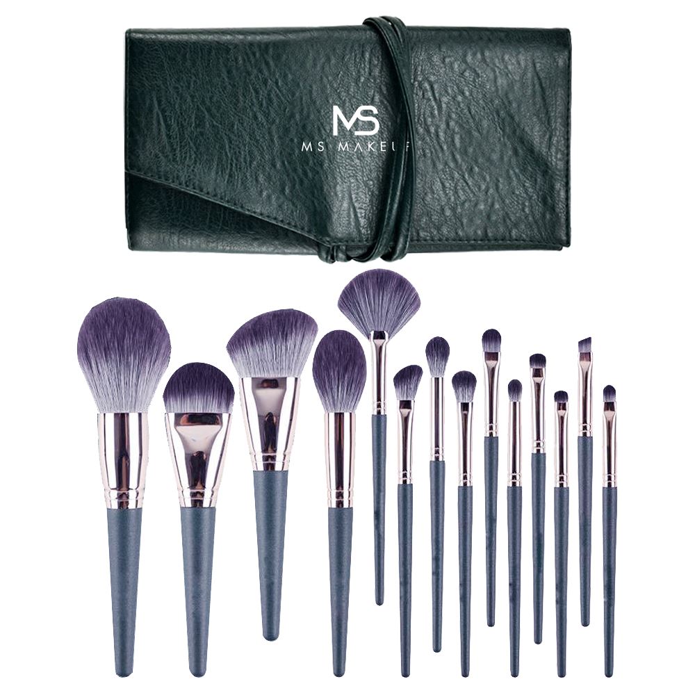 14pcs High Quality Emerald Green Makeup Brush Set (With Bag)