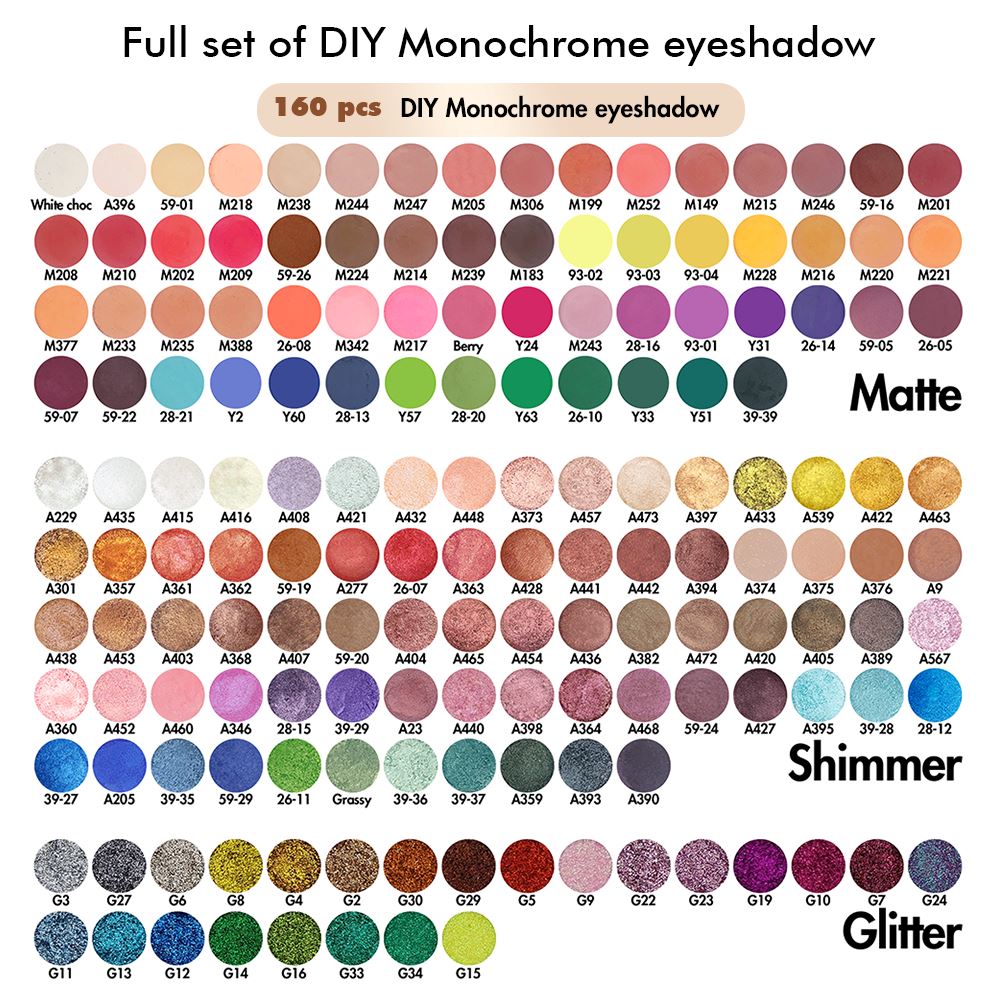 【Free Shipping】Sample Set of 169Pcs Full set of DIY Monochrome eyeshadow & Different Colors of 9 pan DIY empty Palette