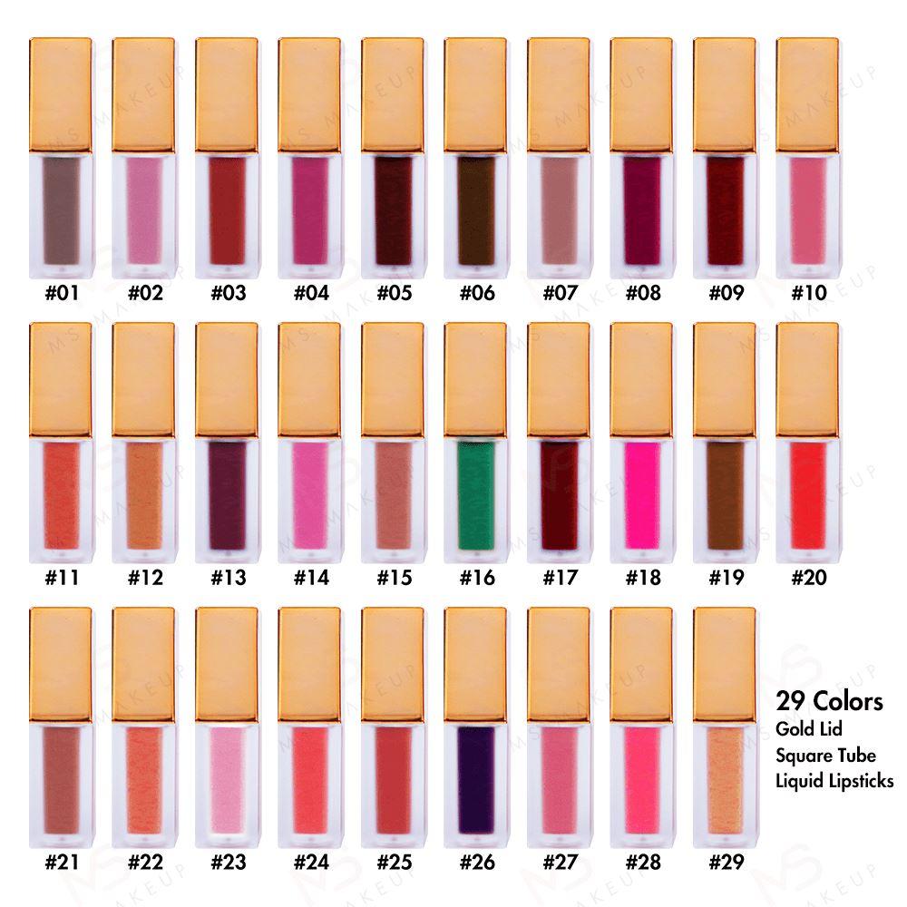 29 Colors Gold Lid Square Tube Liquid Lipsticks - MSmakeupoem.com