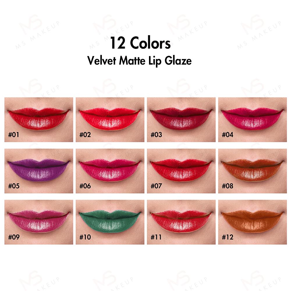 12 Colors Velvet Matte Lip Glaze - MSmakeupoem.com