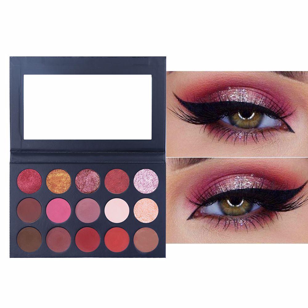 Paleta de sombras de ojos de 15 colores, negro, marrón rojizo