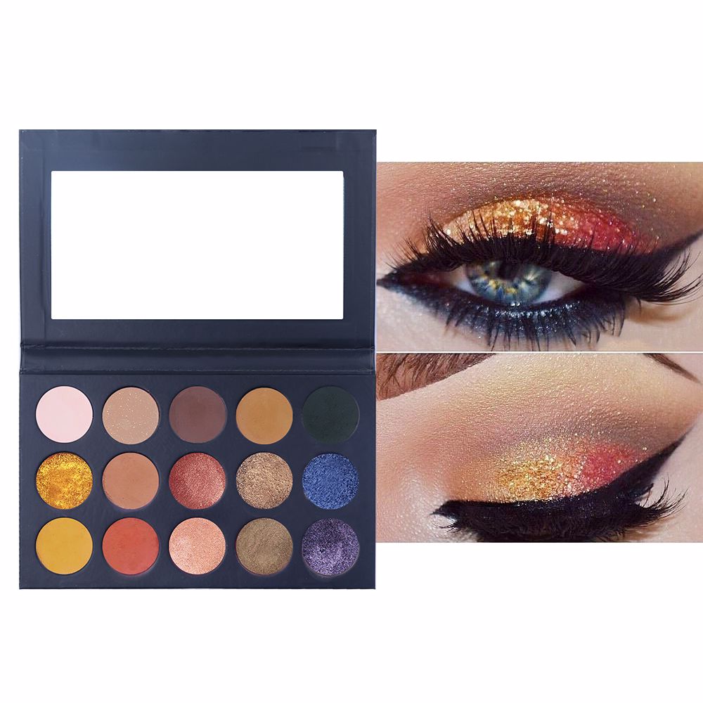 Paleta de sombras de ojos de 15 colores amarillo marrón