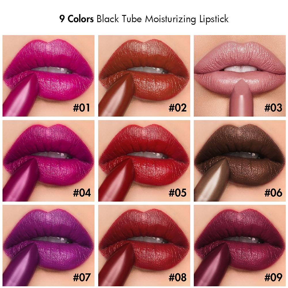 9 color black tube moisturizing lipstick(50pcs free shipping)