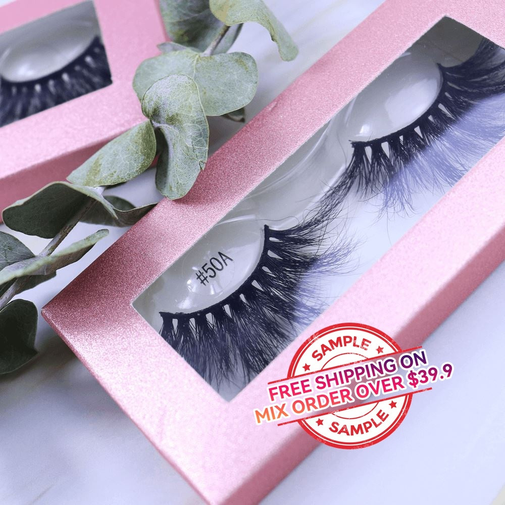 【SAMPLE】False Eyelashes 1 Pair With Square Pink Box(Mink hair)  -【Free Shipping On Mix Order Over $39.9】