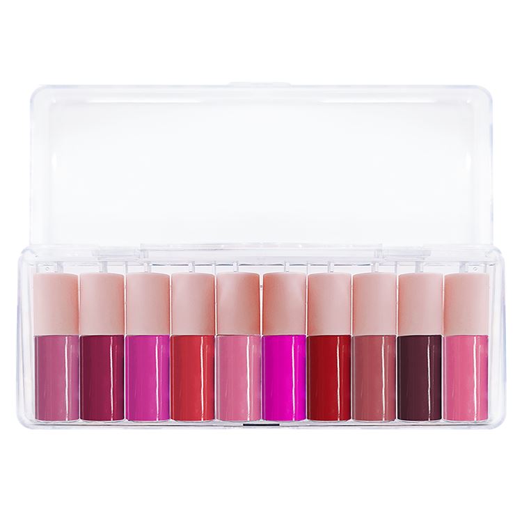 Juego de 10 barras de labios líquidas con tapa rosa mate/brillo de labios