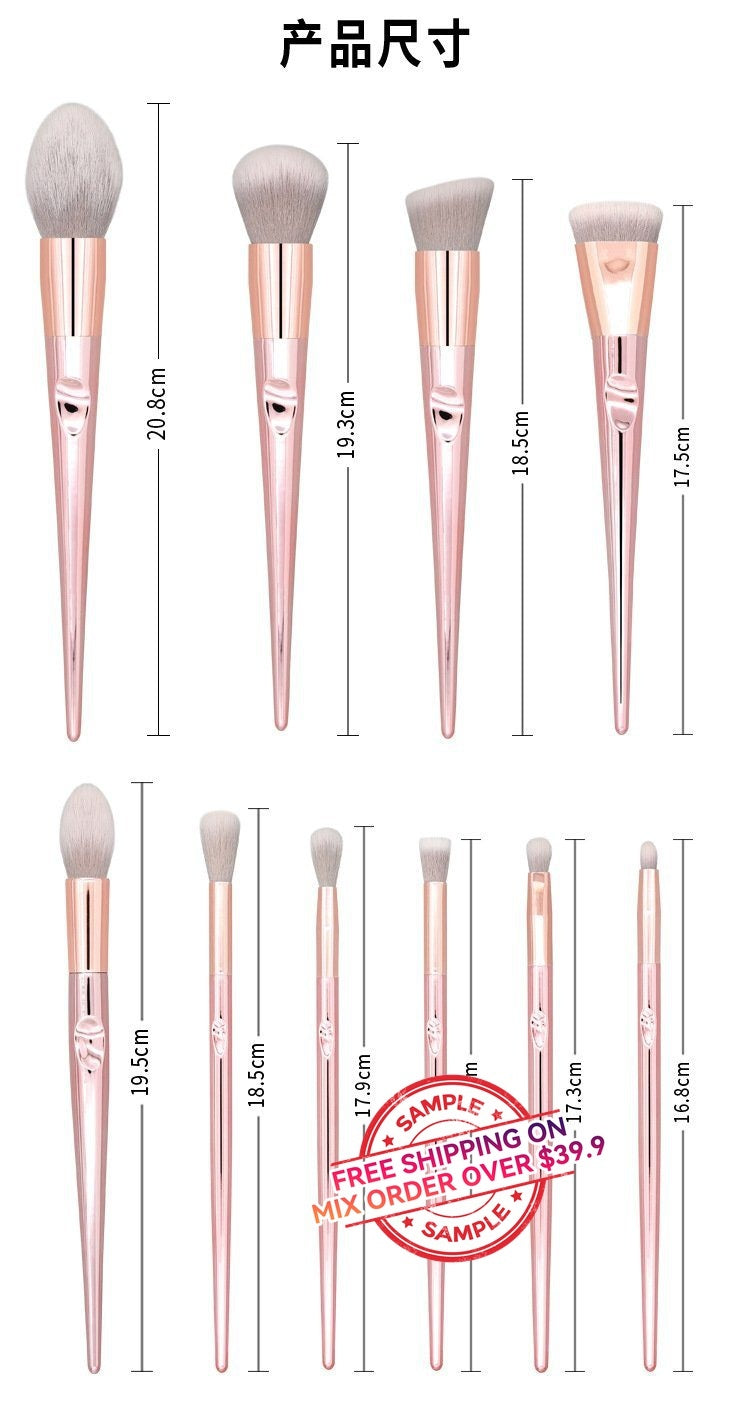 10 pcs Rose Gold Laser Makeup Brush Set - MSmakeupoem.com