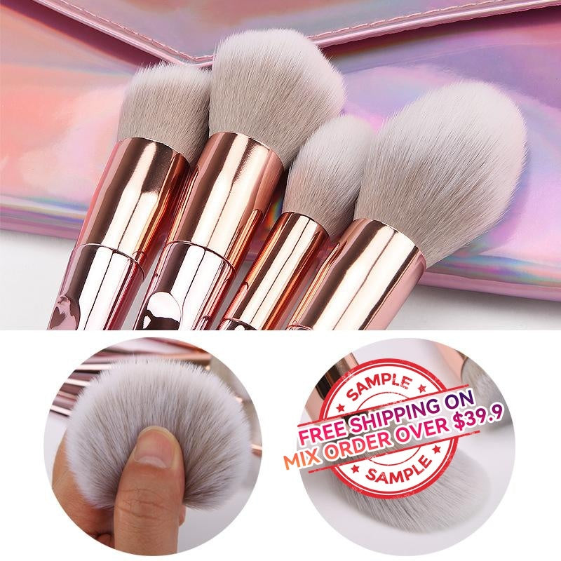 10 pcs Rose Gold Laser Makeup Brush Set - MSmakeupoem.com
