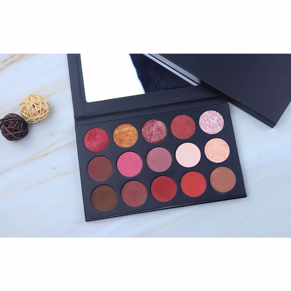 Paleta de sombras de ojos de 15 colores, negro, marrón rojizo