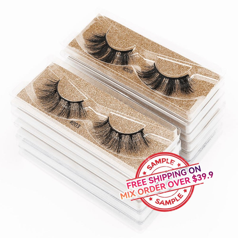 【SAMPLE】False Eyelashes 1 pair With Square Champagne Gold Box(Mink Hair)  -【Free Shipping On Mix Order Over $39.9】