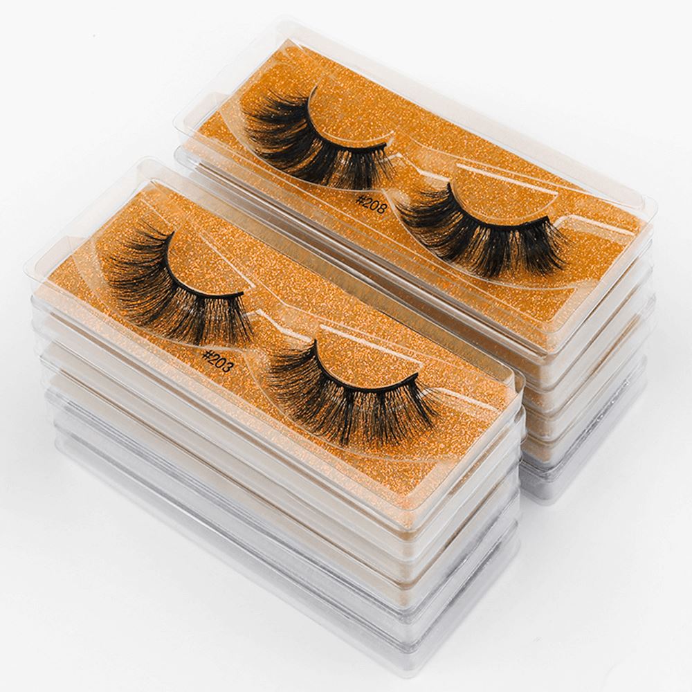 False Eyelashes 1pair With Square Bronze Box(mink Hair)