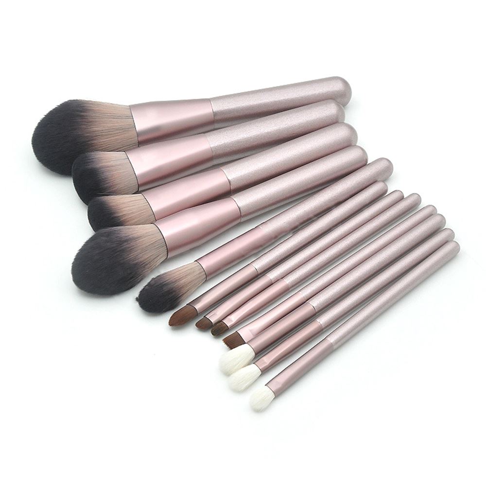 12 pcs Grape Color Wooden Handle Microcrystalline Fiber Hair Makeup Brushes(with bag)