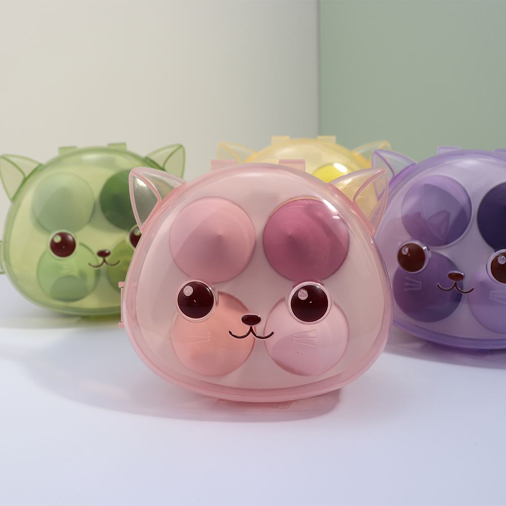 4 colors cat box makeup sponge