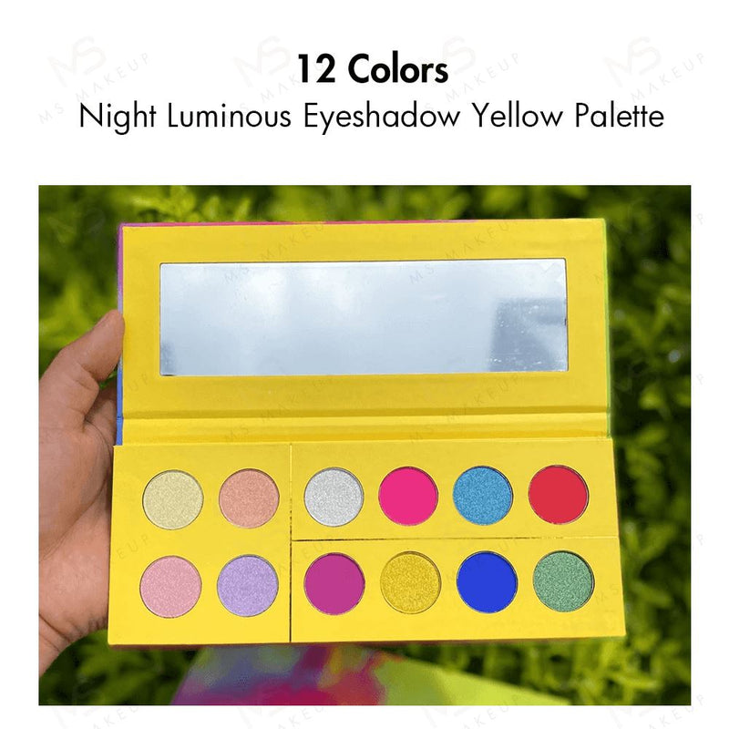 12 Colors Night Luminous Eyeshadow Yellow Palette - MSmakeupoem.com