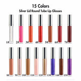 15 Colors Silver Lid  Round Tube Lip Glosses - MSmakeupoem.com