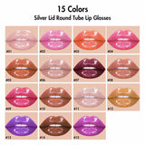 15 Colors Silver Lid  Round Tube Lip Glosses - MSmakeupoem.com