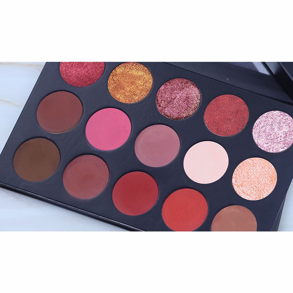 Paleta de sombras de ojos de 15 colores, negro, marrón rojizo