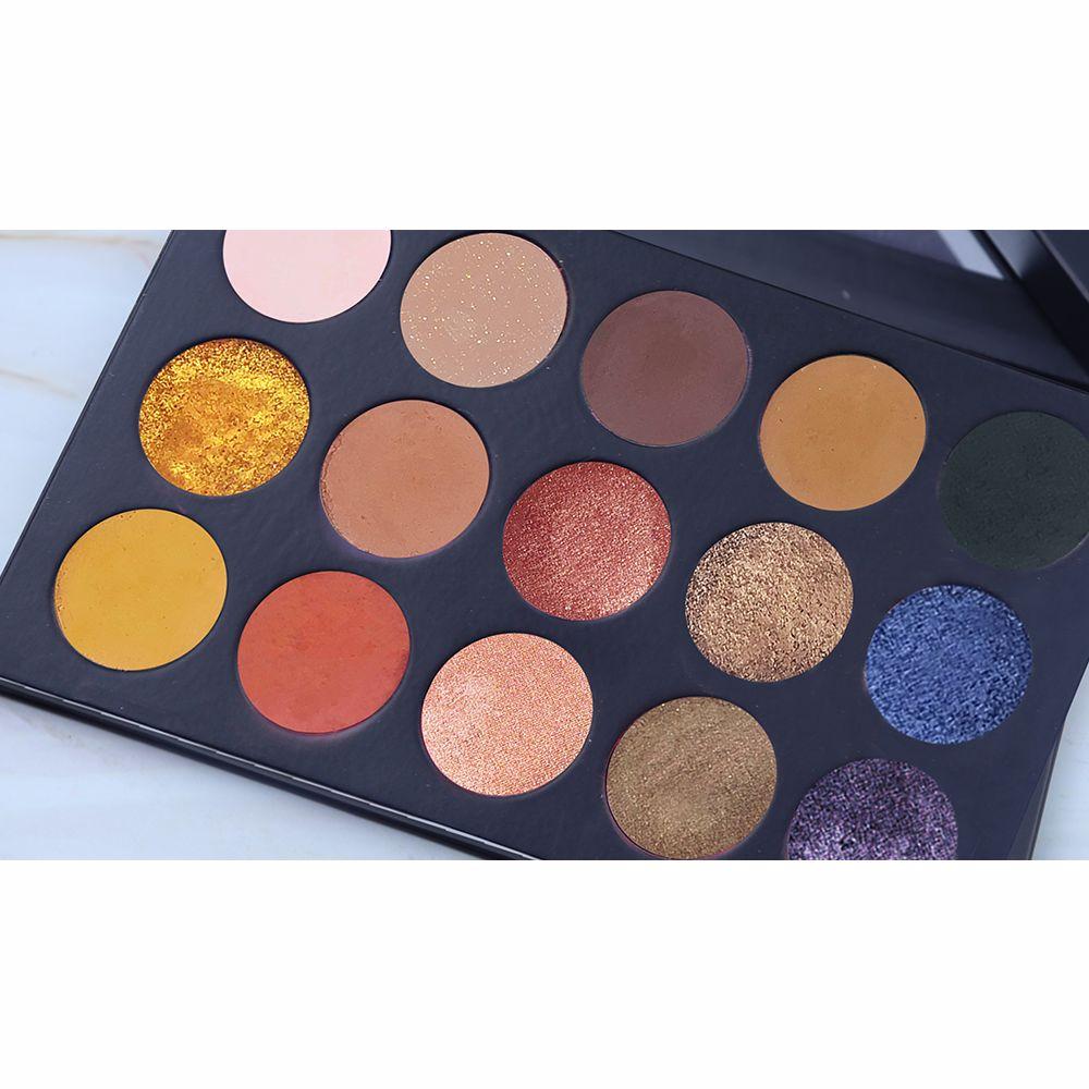Paleta de sombras de ojos de 15 colores amarillo marrón