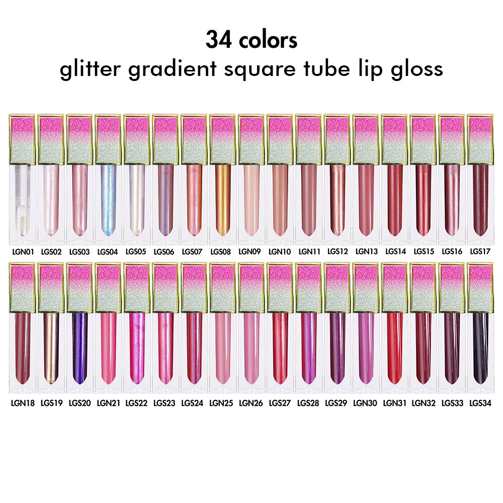 34 colors glitter gradient square tube lip gloss(#1-#22)