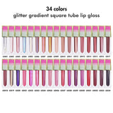 34 colors glitter gradient square tube lip gloss(#1-#22)