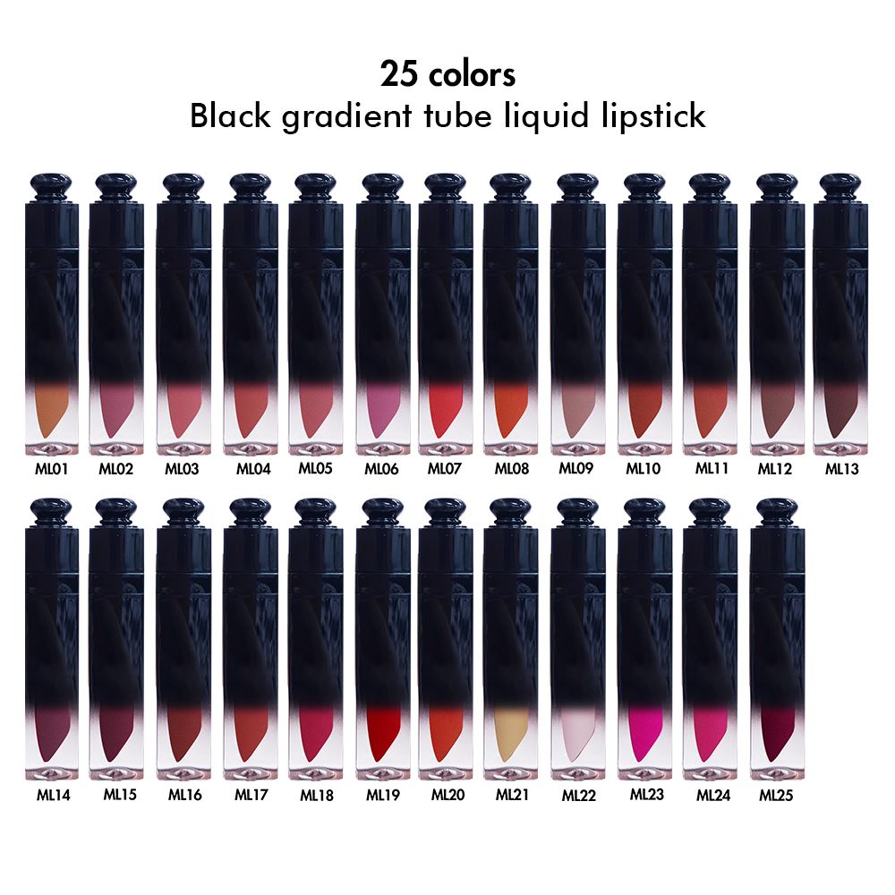 25 colors Black gradient tube liquid lipstick