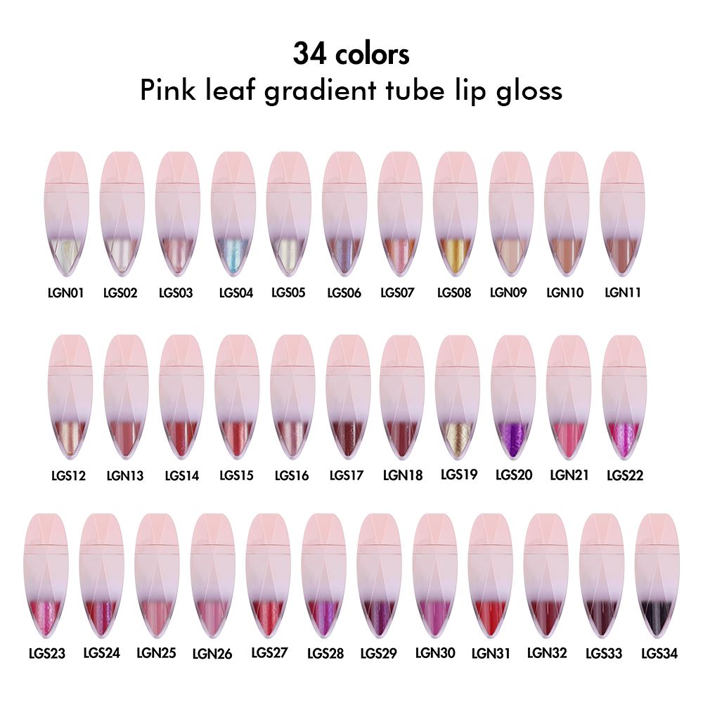 34 colors Pink leaf gradient tube lip gloss(#1-#22)