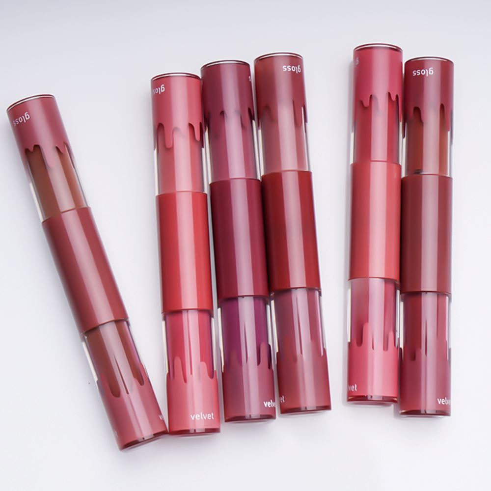 6 Colors Double-headed Non-stick Cup Liquid Lipstick & Matte Velvet Lip Glaze