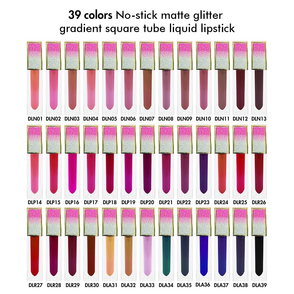 51 colors No-stick matte glitter gradient square tube liquid lipstick (#01-#30)