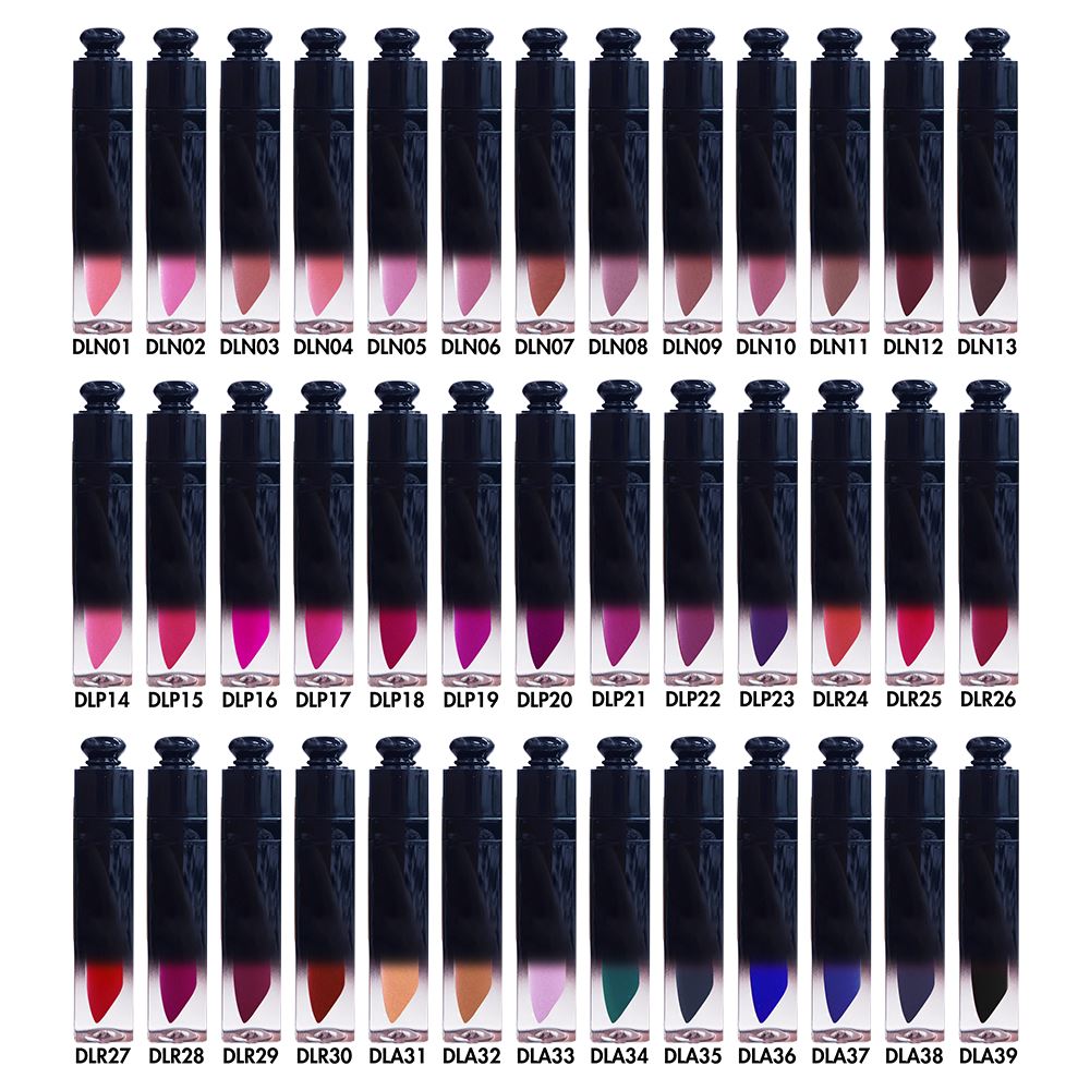 Barra de labios líquida de tubo degradado negro mate antiadherente de 39 colores (# 01-# 30)