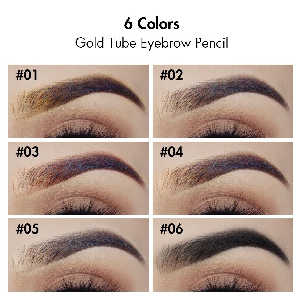 6 Colors Gold Tube Eyebrow Pencil【30PCS Free Shipping & Free Print Logo】