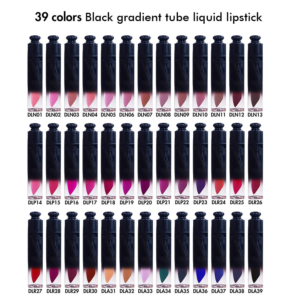 Barra de labios líquida de tubo degradado negro mate antiadherente de 39 colores (# 01-# 30)