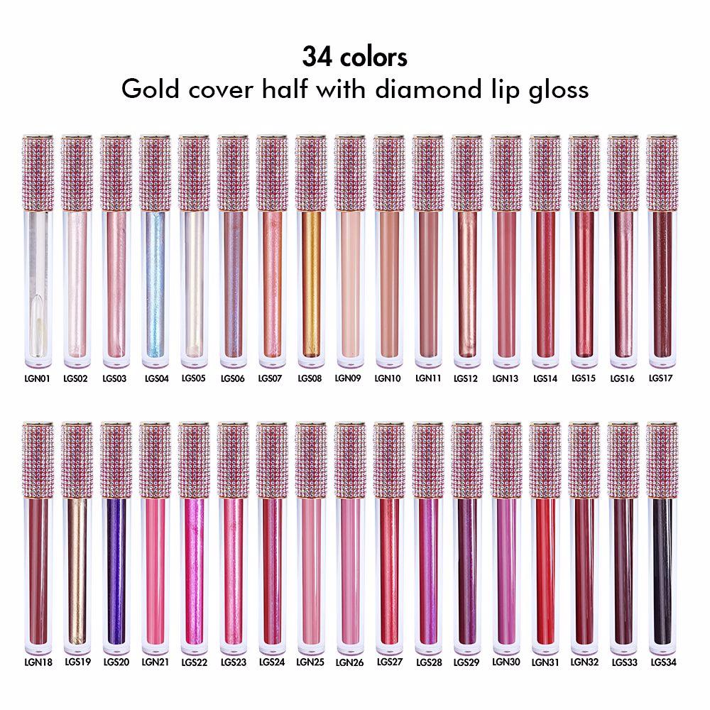 34 Colors Gold Cover Half with Diamond Lip Gloss(#23-#34)