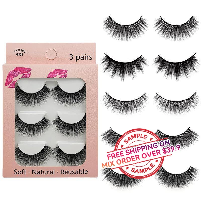 【SAMPLE】False eyelashes 3 pairs (imitation mink hair)  -【Free Shipping On Mix Order Over $39.9】
