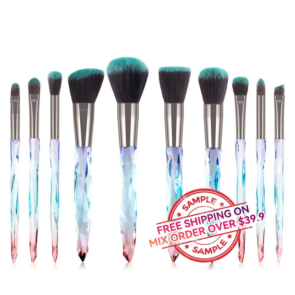 【SAMPLE】10 pcs Colorful Diamond Handle Makeup Brushes With Bag -【Free Shipping On Mix Order Over $39.9】