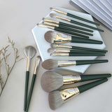 14pcs High Quality Emerald Green Makeup Brush Set (With Bag)
