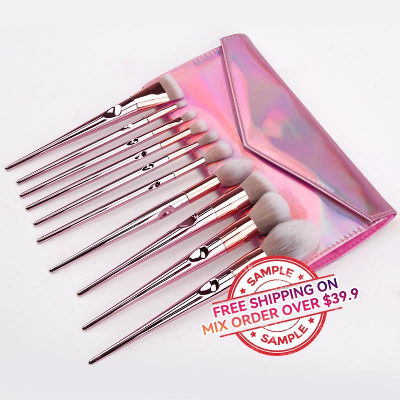 10 pcs Rose Gold Laser Makeup Brush Set - MSmakeupoem.com