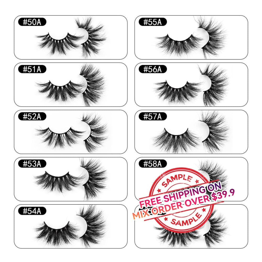 【SAMPLE】False Eyelashes 1 Pair With Square Pink Box(Mink hair)  -【Free Shipping On Mix Order Over $39.9】