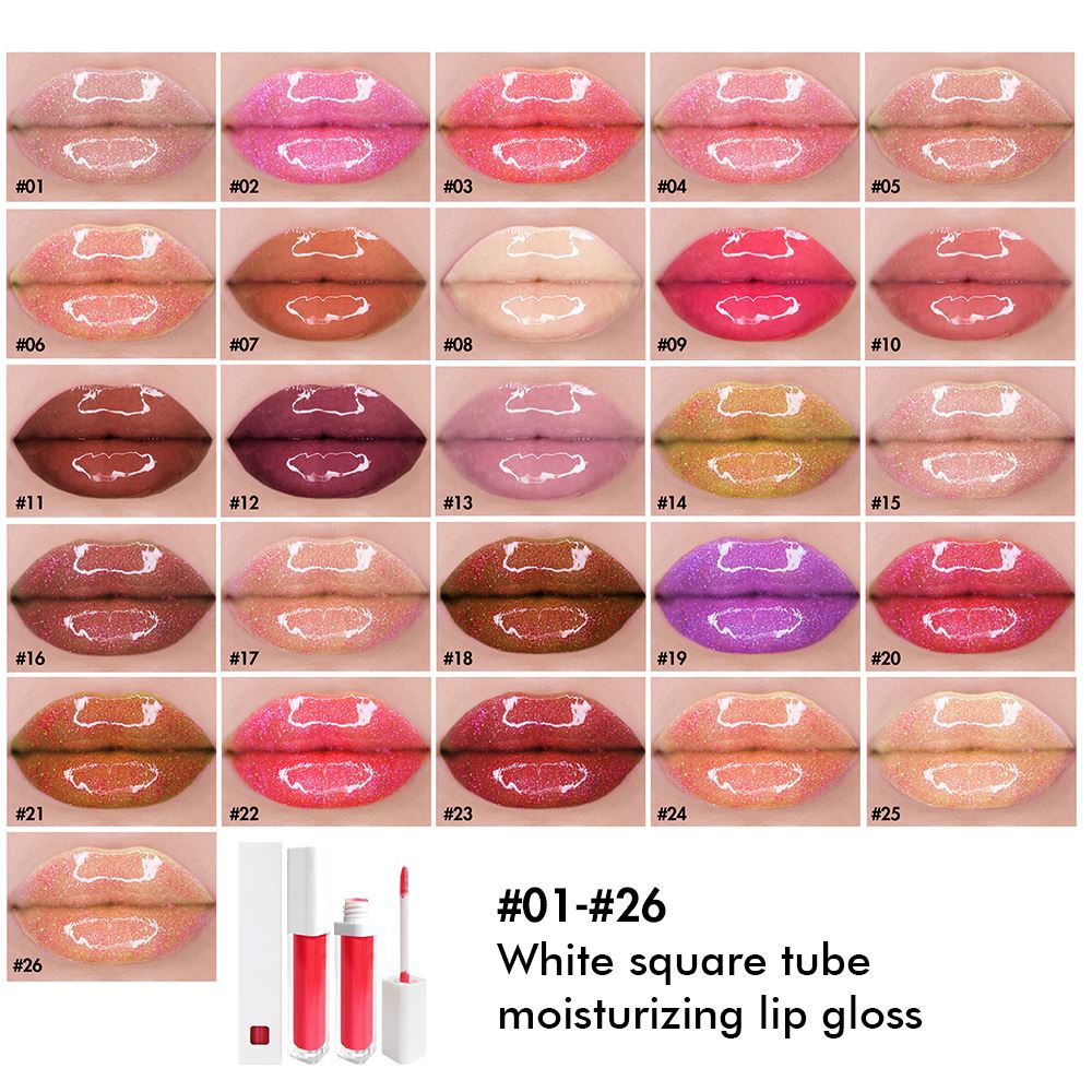 52 colors white square tube moisturizing lip gloss(#1-#26)