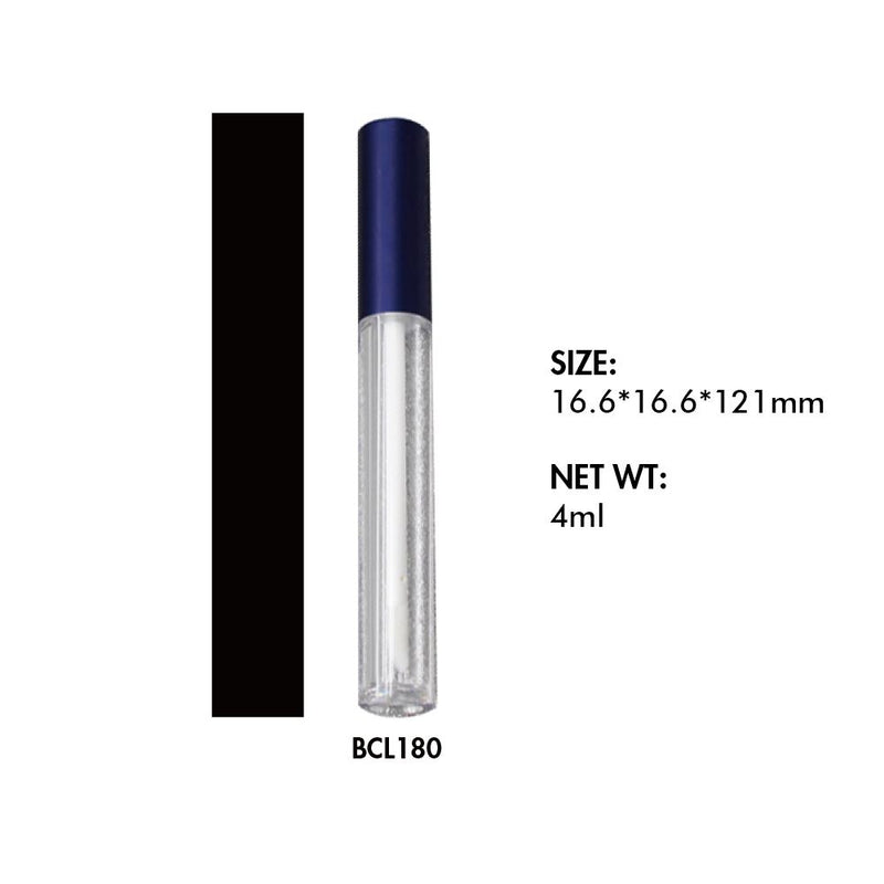 Barra de labios personalizada / Tubo transparente de brillo de labios y tapa azul mate