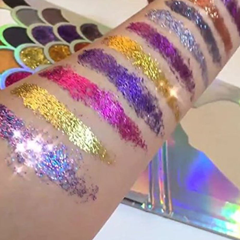 Paleta de sombras de ojos con purpurina prensada de sirena sin marca para maquillaje facial/cabello/cuerpo